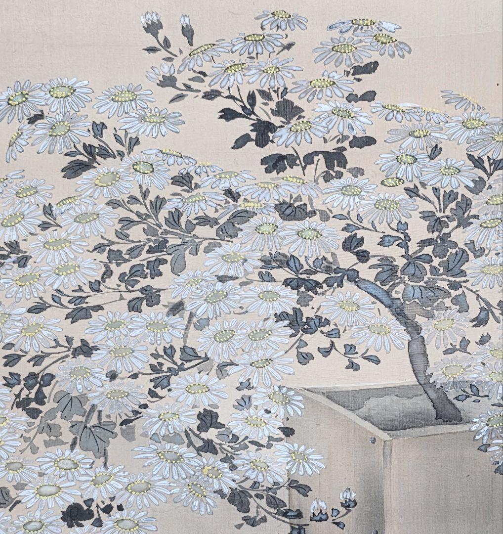 【枝垂れ白菊図】周平 2724 掛け軸 肉筆