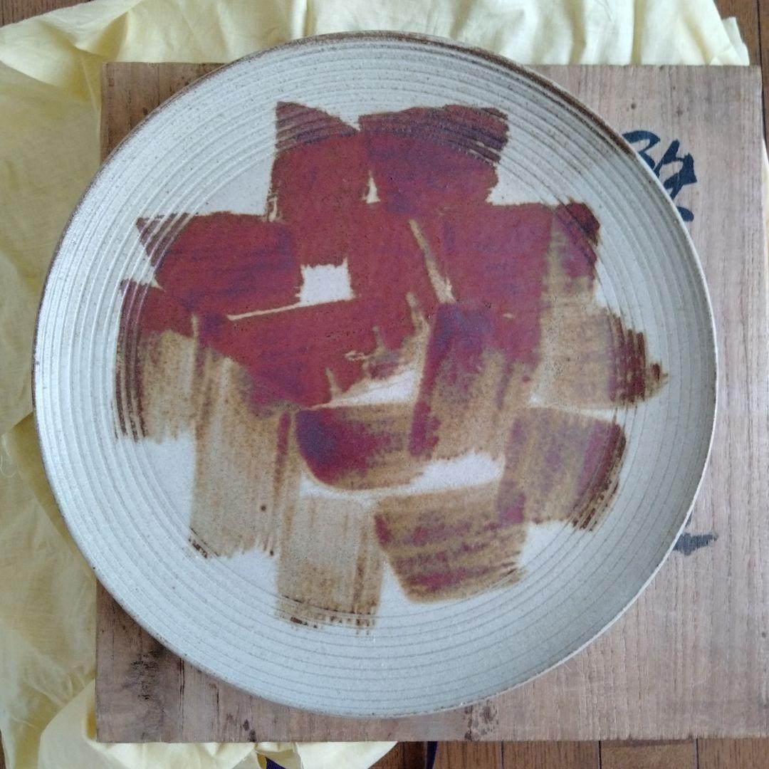 旧蔵中国、東洋骨董陶芸【鉄絵盛皿大心苑】大型鉄絵お皿在銘あり共箱付き保存状態良好