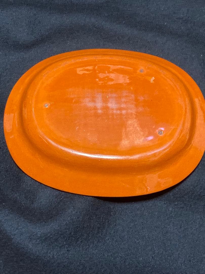 【珉平焼】竜紋小判皿 柿釉 陰刻 竜紋 明治・大正期