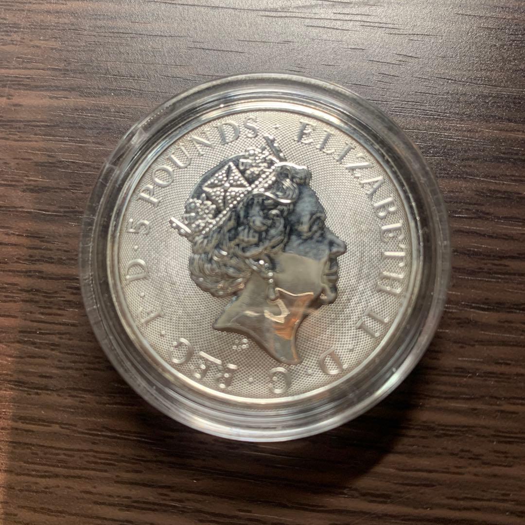 2018 イギリス 2 オンス 銀貨 クィーンズビースト (ユニコーン)
