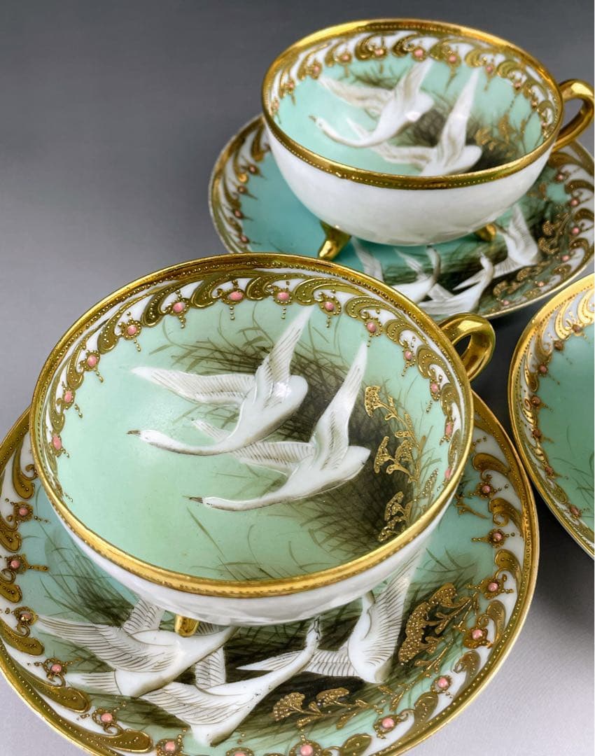 【専用】オールドノリタケ フライングスワン 脚付きティーカップ ソーサー ２客