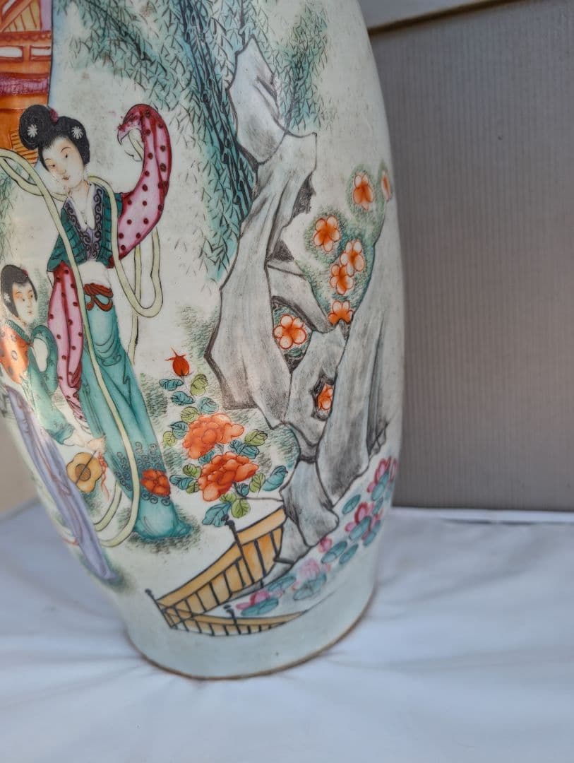 中国美術　骨董品　粉彩花瓶　民国時期　毛子栄出品　高さ58cm