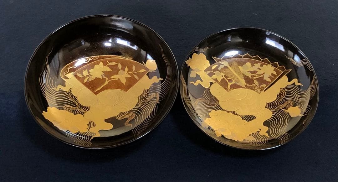 《R》懐石 黒塗内蒔絵 菓子椀10客 木製漆器 明治時代 木箱　260205く5