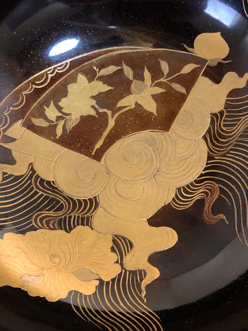 《R》懐石 黒塗内蒔絵 菓子椀10客 木製漆器 明治時代 木箱　260205く5