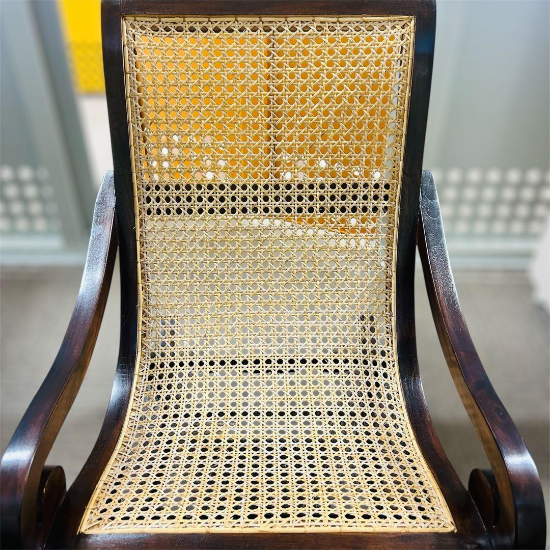 【引き取り限定】ロッキングチェア 木製 チーク×ラタン （藤）ゆったり座れます