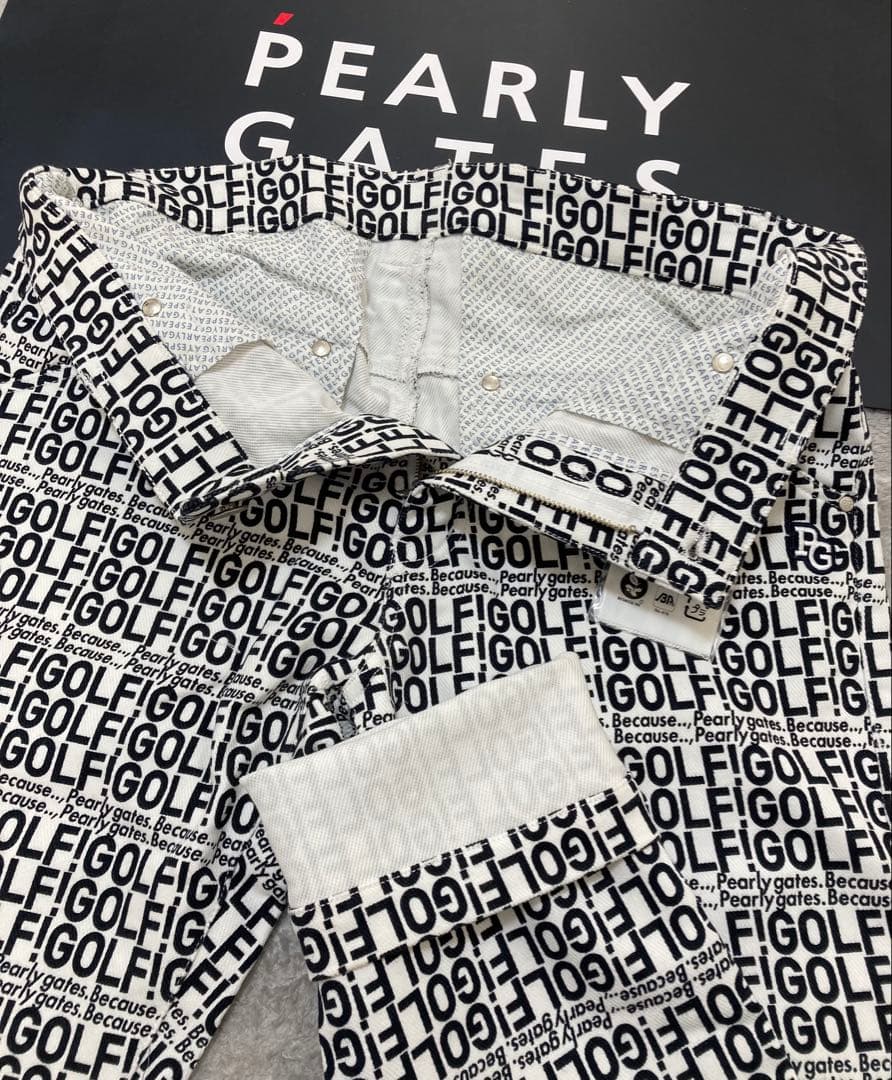 新品 パーリーゲイツ コットンストレッチカルゼ表ピーチ パンツ(4)サイズM/白