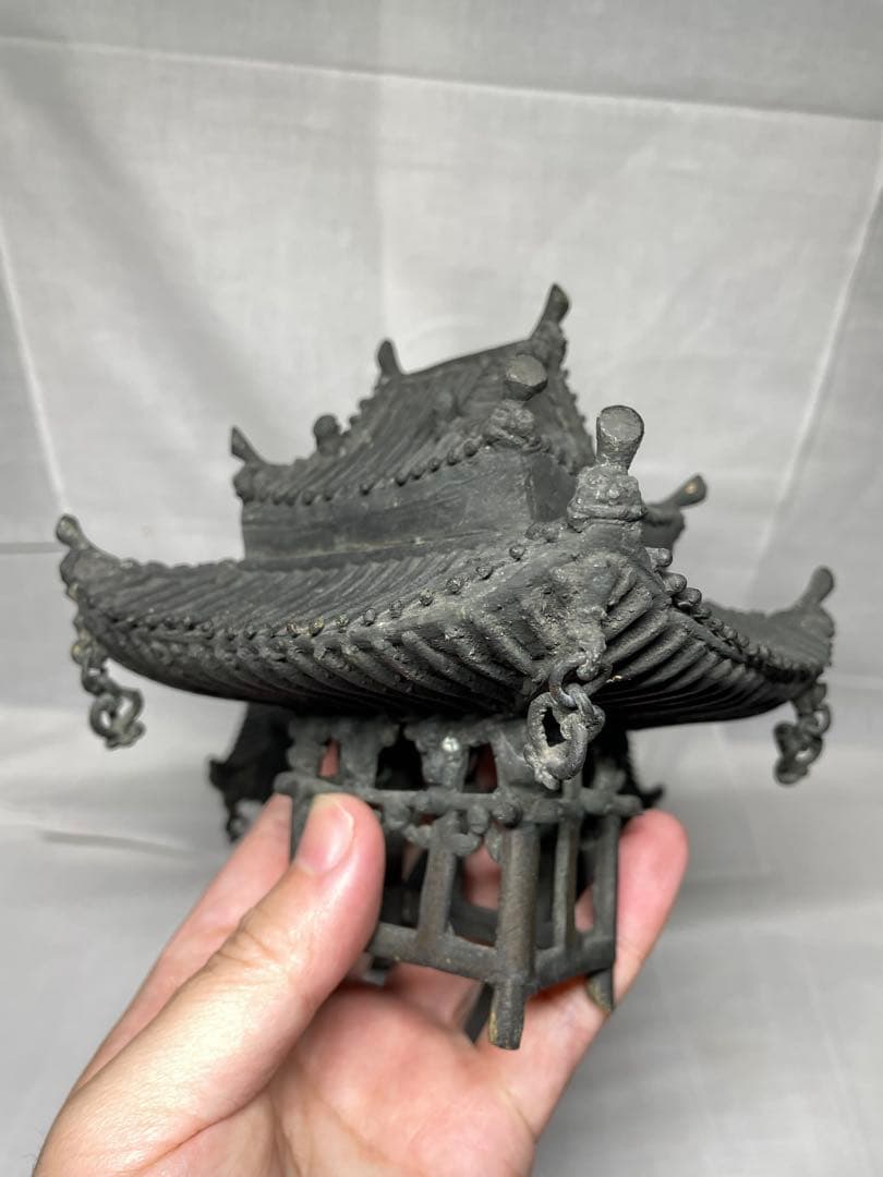 置物。古典樓閣。鑄銅。昭和初期。