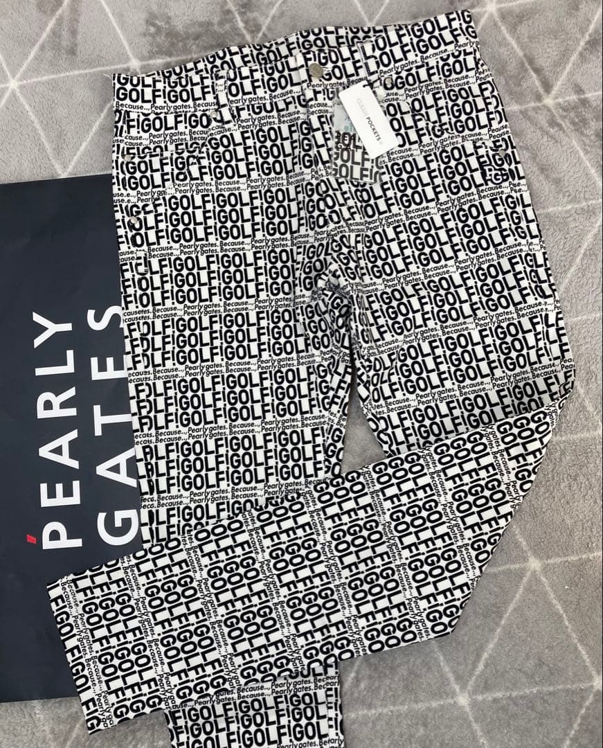 新品 パーリーゲイツ コットンストレッチカルゼ表ピーチパンツ(6)サイズLL/白