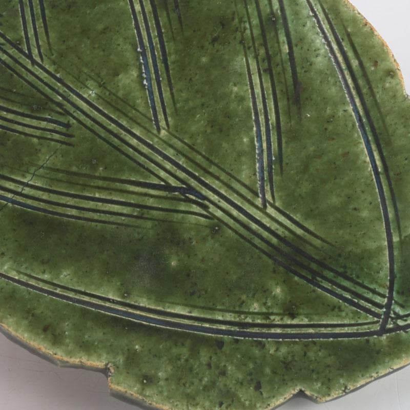 和食器　北大路魯山人作　織部焼　木の葉形　皿　五客　共箱　V　9871