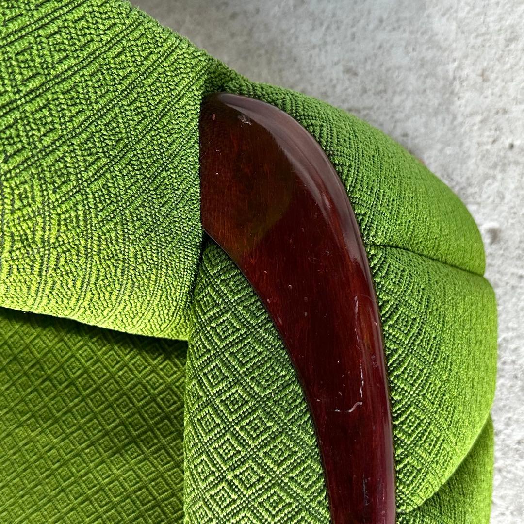 ✦70S✦ 昭和モダン 深緑ファブリック 木肘一人掛けチェア レトロ インテリア