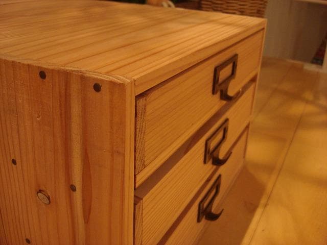 ★送料無料★サイズ変更可能A2ネームプレート3段小引き出し②無垢材木製書類ケース