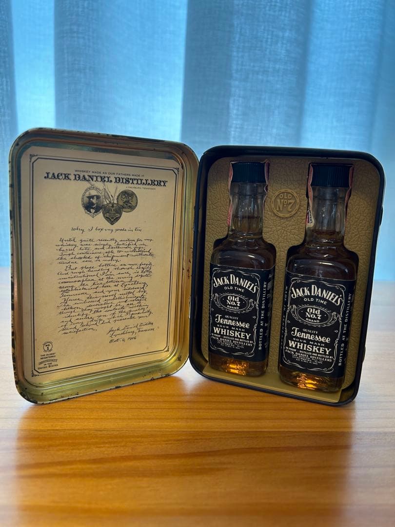【古酒】ジャックダニエル ブリキ缶ケース、旧ボトル×2本
