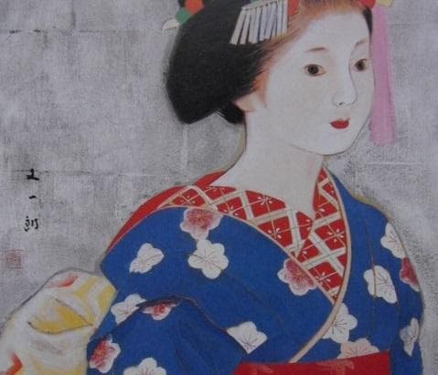 磯田又一郎、【風車さす舞妓】、希少な額装用画集より、新品額装付、状態良好