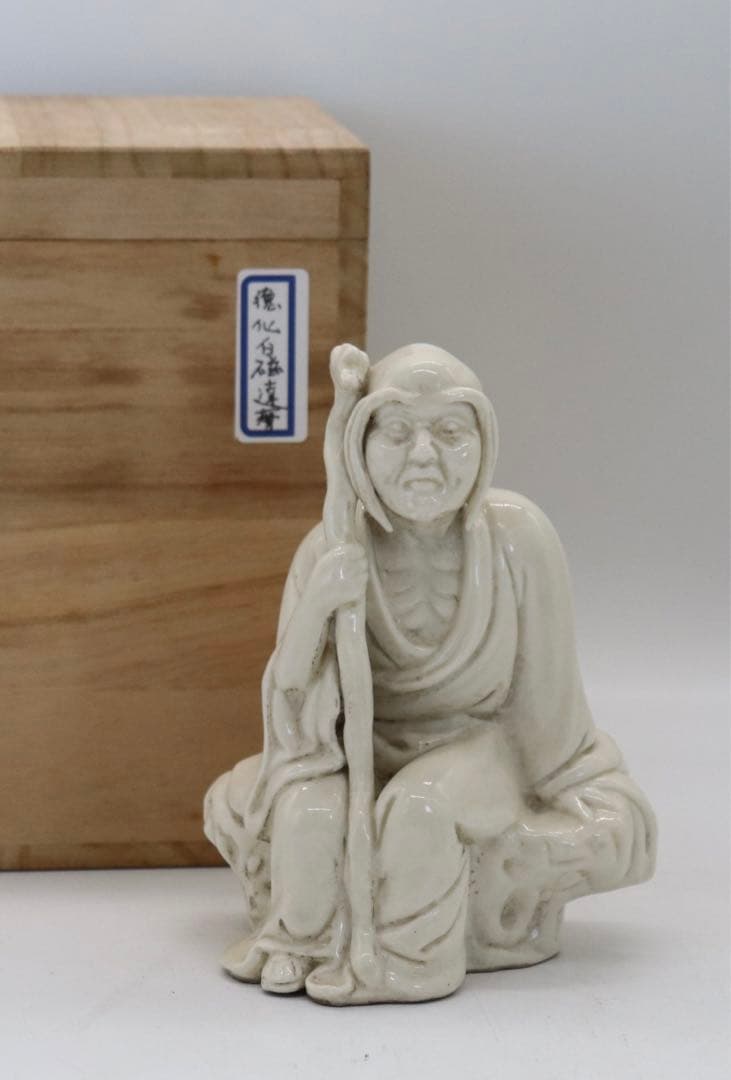 中国　徳化窯白磁達磨　清時代　木箱入　送料込み0730