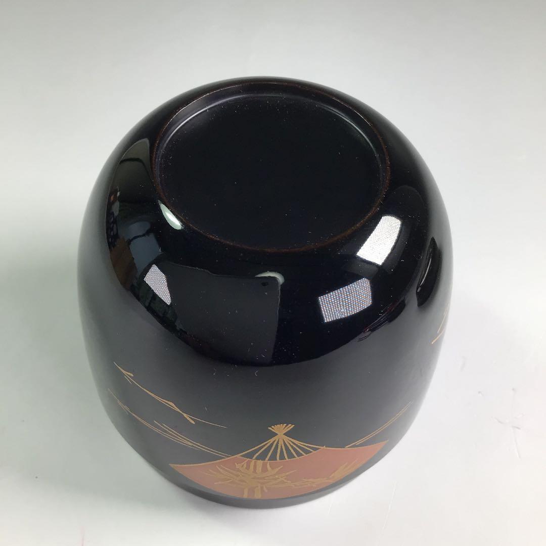 Ｐ８０６　棗　『荒井喜峰作』『黒漆塗』『扇面蒔絵』『利休棗』　共箱　茶道具