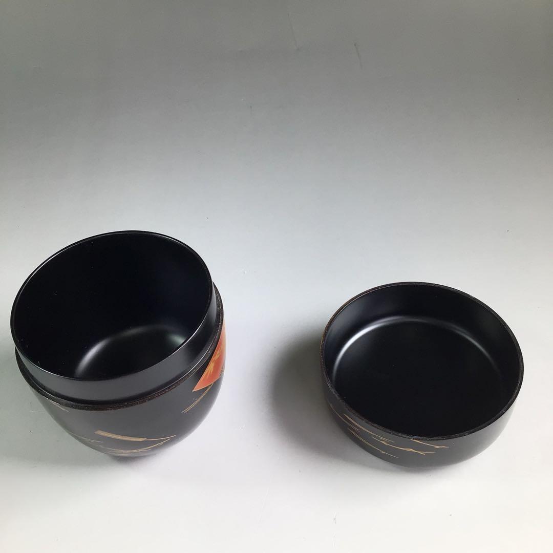 Ｐ８０６　棗　『荒井喜峰作』『黒漆塗』『扇面蒔絵』『利休棗』　共箱　茶道具