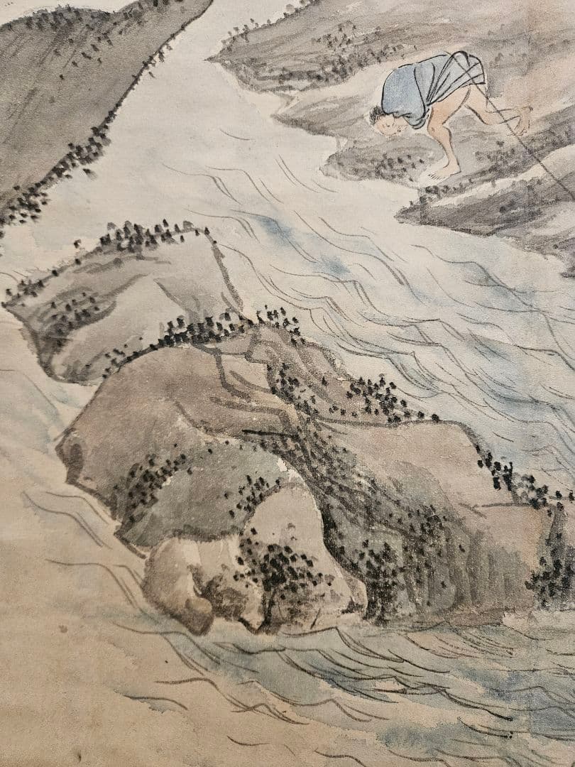 渡辺崋山［ 無我曳舟図 ］全楽堂落款 真筆 　江戸後期文人画大家　旧蔵箱入