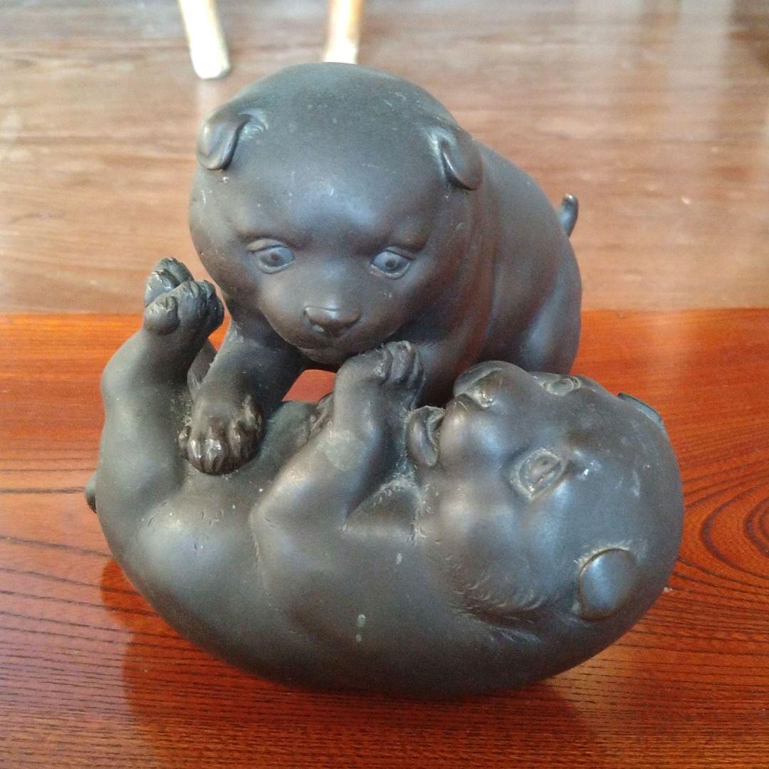ブロンズ像　作家物　子犬像