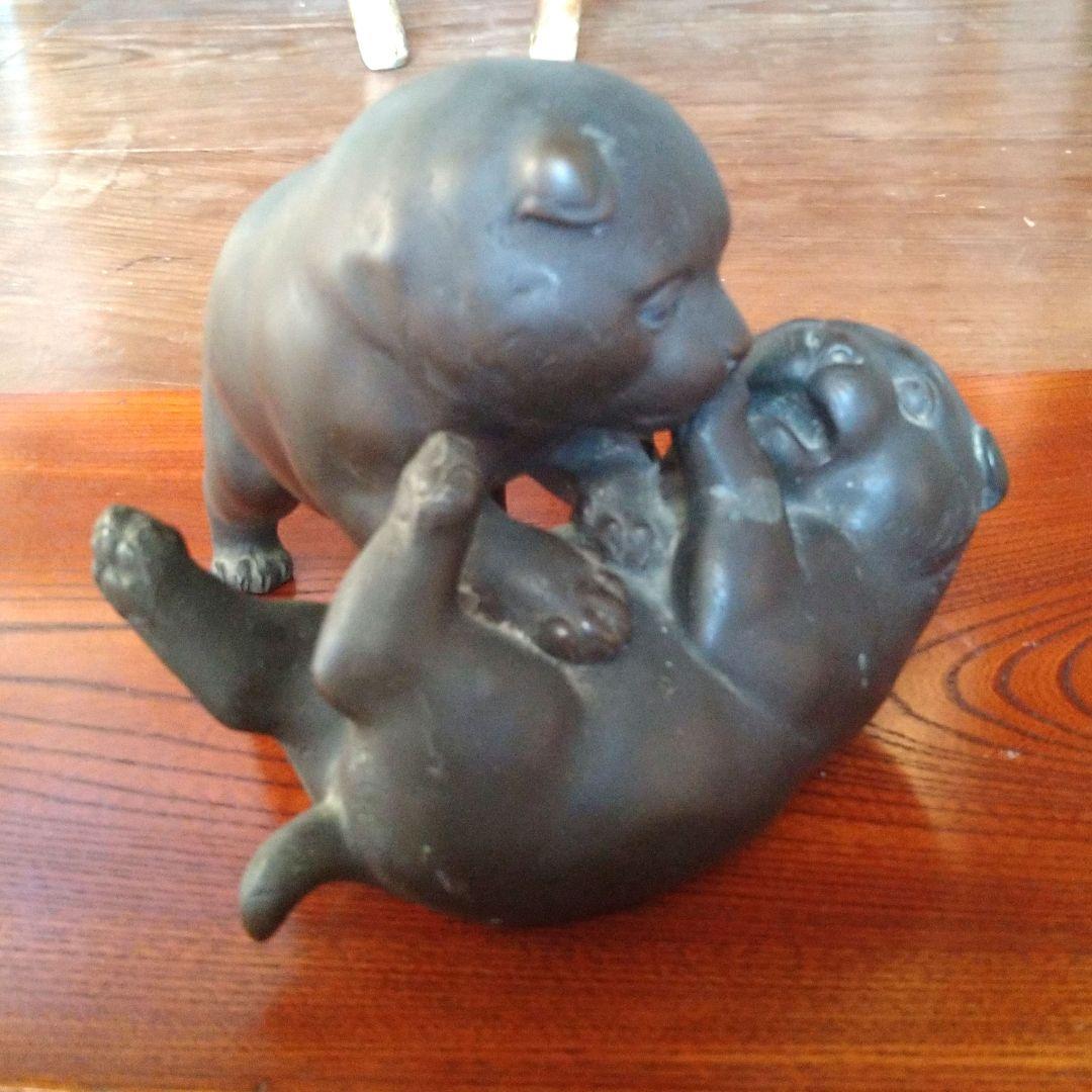 ブロンズ像　作家物　子犬像