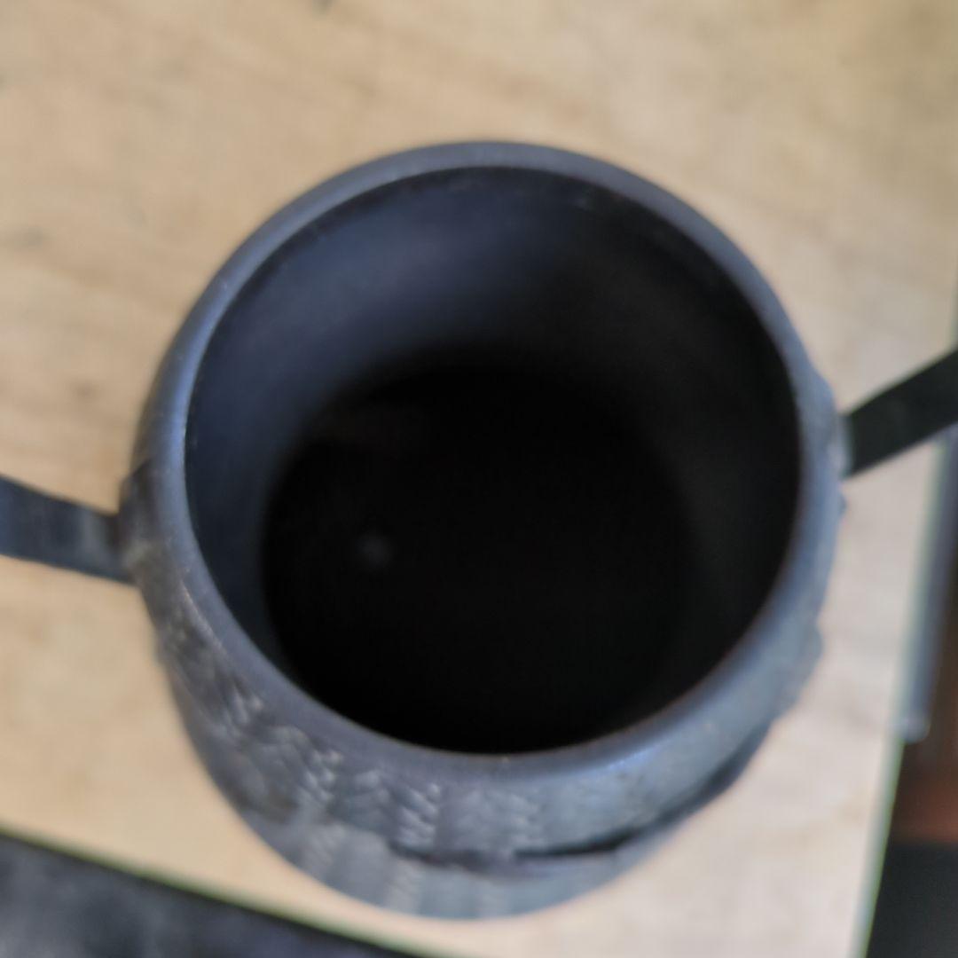 骨董 花入れ 蔦 籠形 アンティーク オブジェ 花器 手提げ 在銘