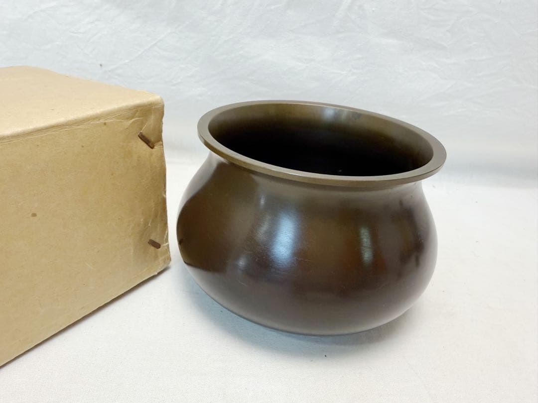 未使用 茶道具 竜泉造 唐銅 建水 茶こぼし 金属工芸 銅印 元箱