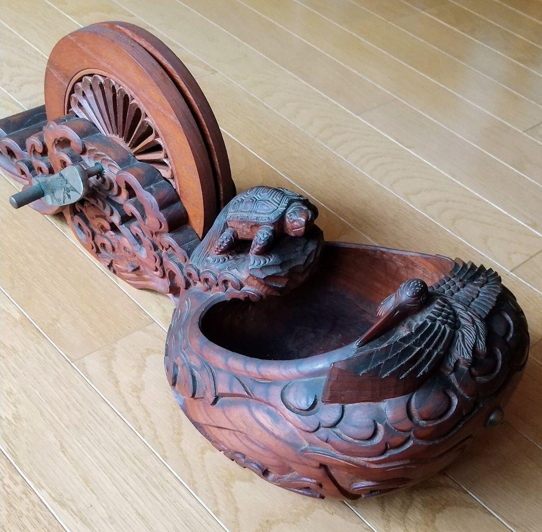 一文字正兼作　【墨壺】 鶴 亀　アンティーク