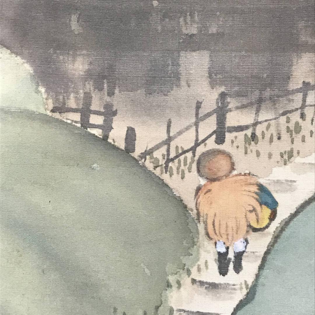 【真作】槙戸寛海/田家の梅雨図/山水図/掛軸/名家伝来/AC-209