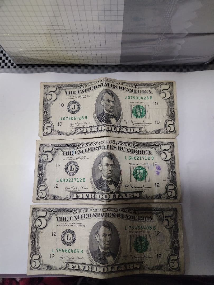 旧紙幣アメリカ5ドル札 6枚set