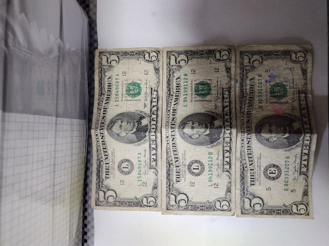 旧紙幣アメリカ5ドル札 6枚set