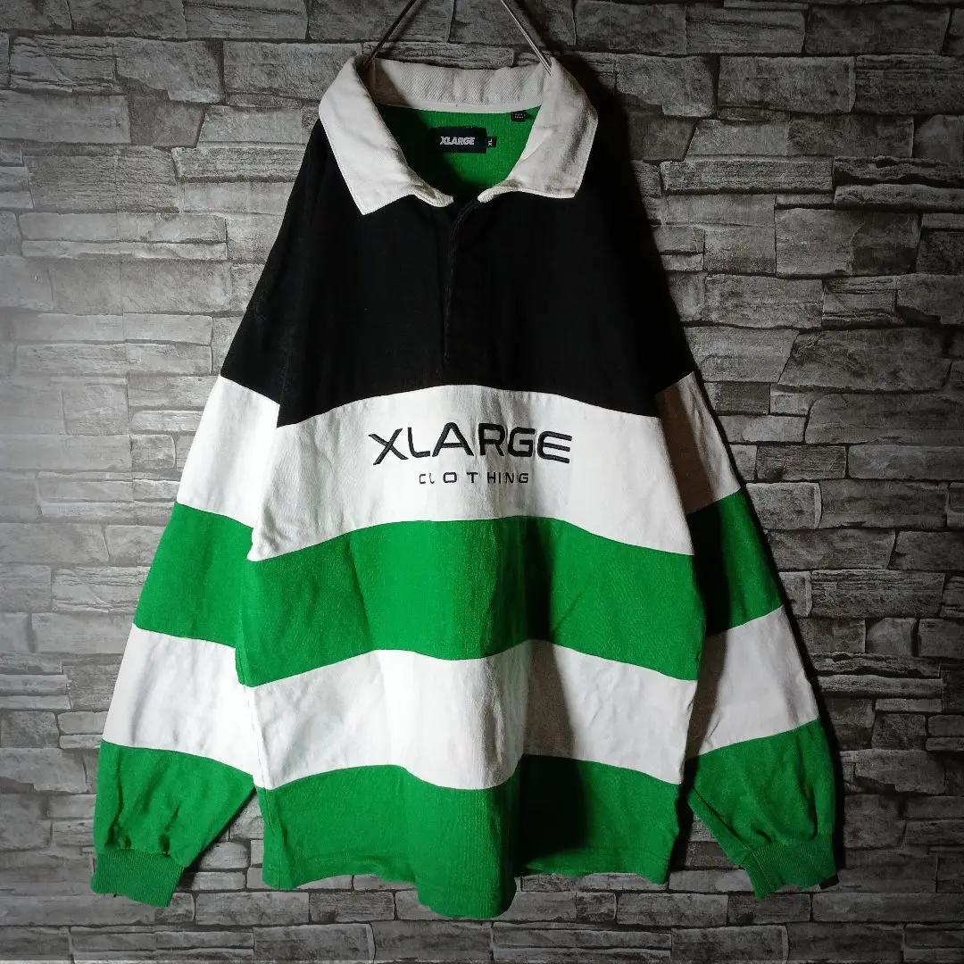 エクストララージラガーシャツ 太ボーダー 3色切替 センター刺繡ロゴ ゆるダボ