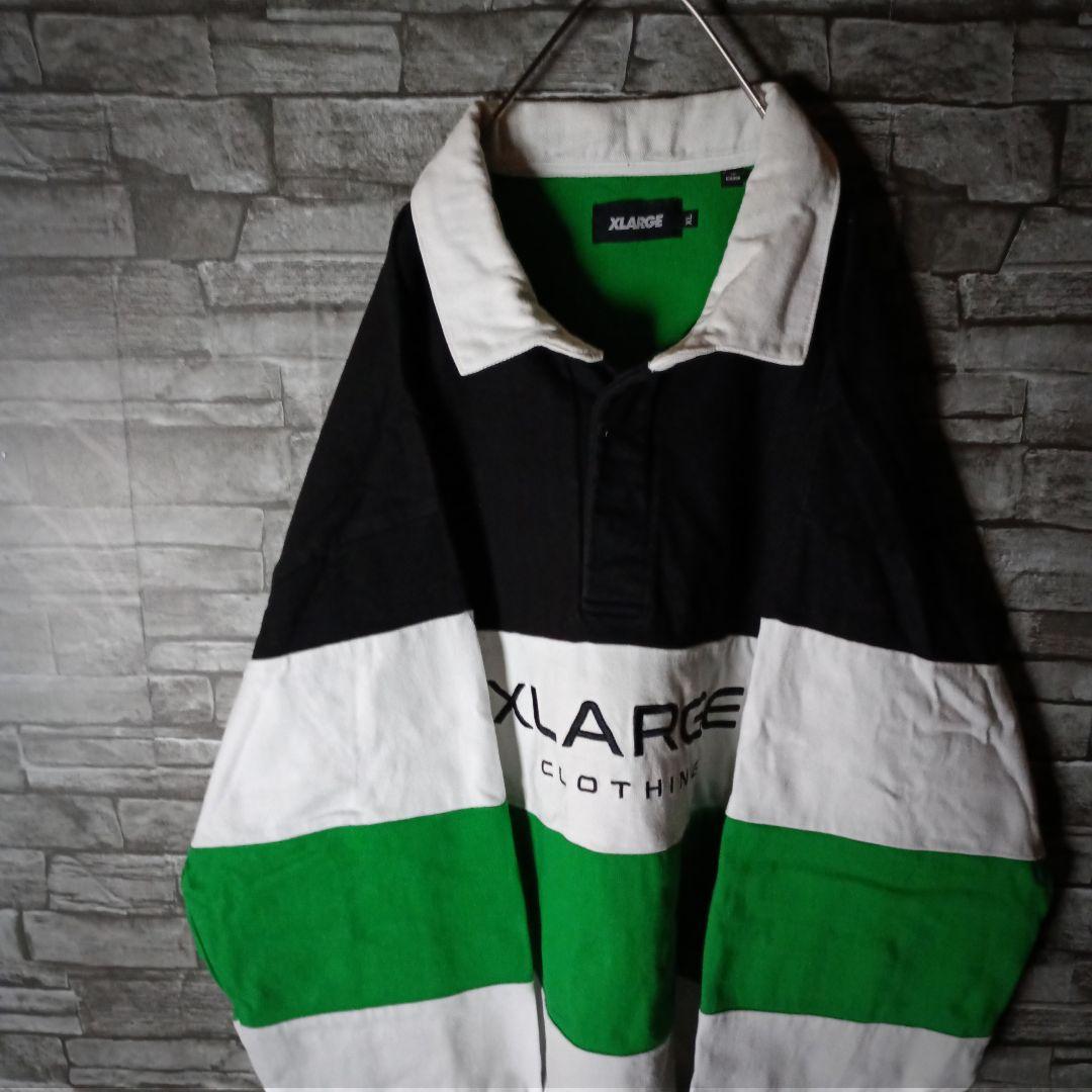エクストララージラガーシャツ 太ボーダー 3色切替 センター刺繡ロゴ ゆるダボ