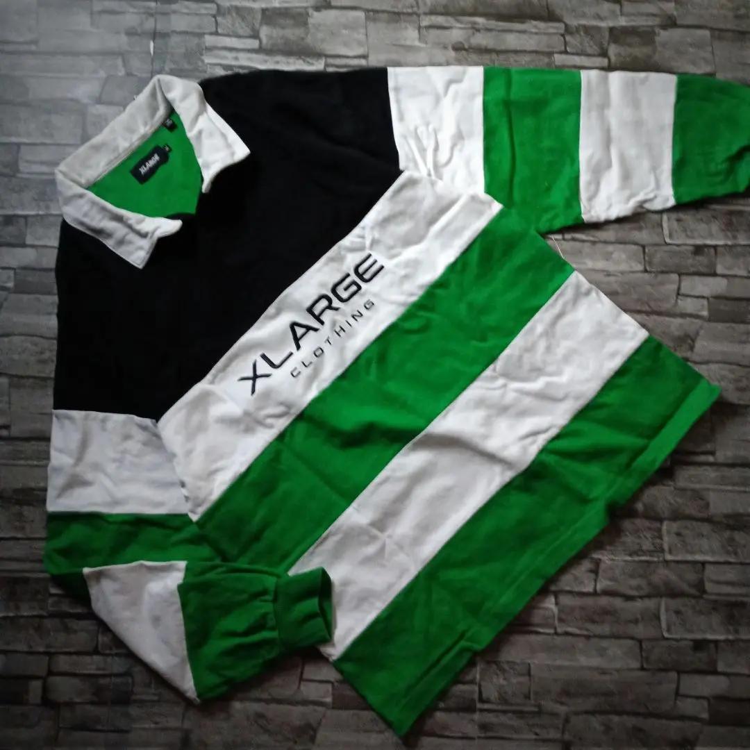 エクストララージラガーシャツ 太ボーダー 3色切替 センター刺繡ロゴ ゆるダボ