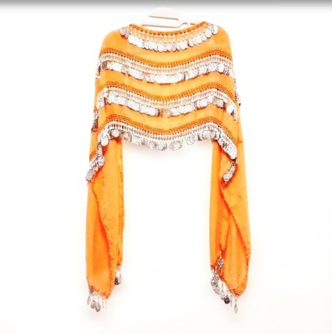 エジプト製 ベリーダンス用 ショール オレンジ シルバー装飾