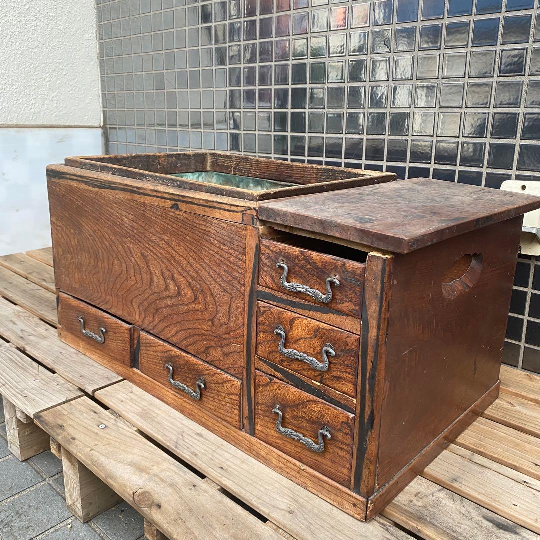 時代物 長火鉢 5杯 引き出し付き 古道具 昭和レトロ 古民家 インテリア