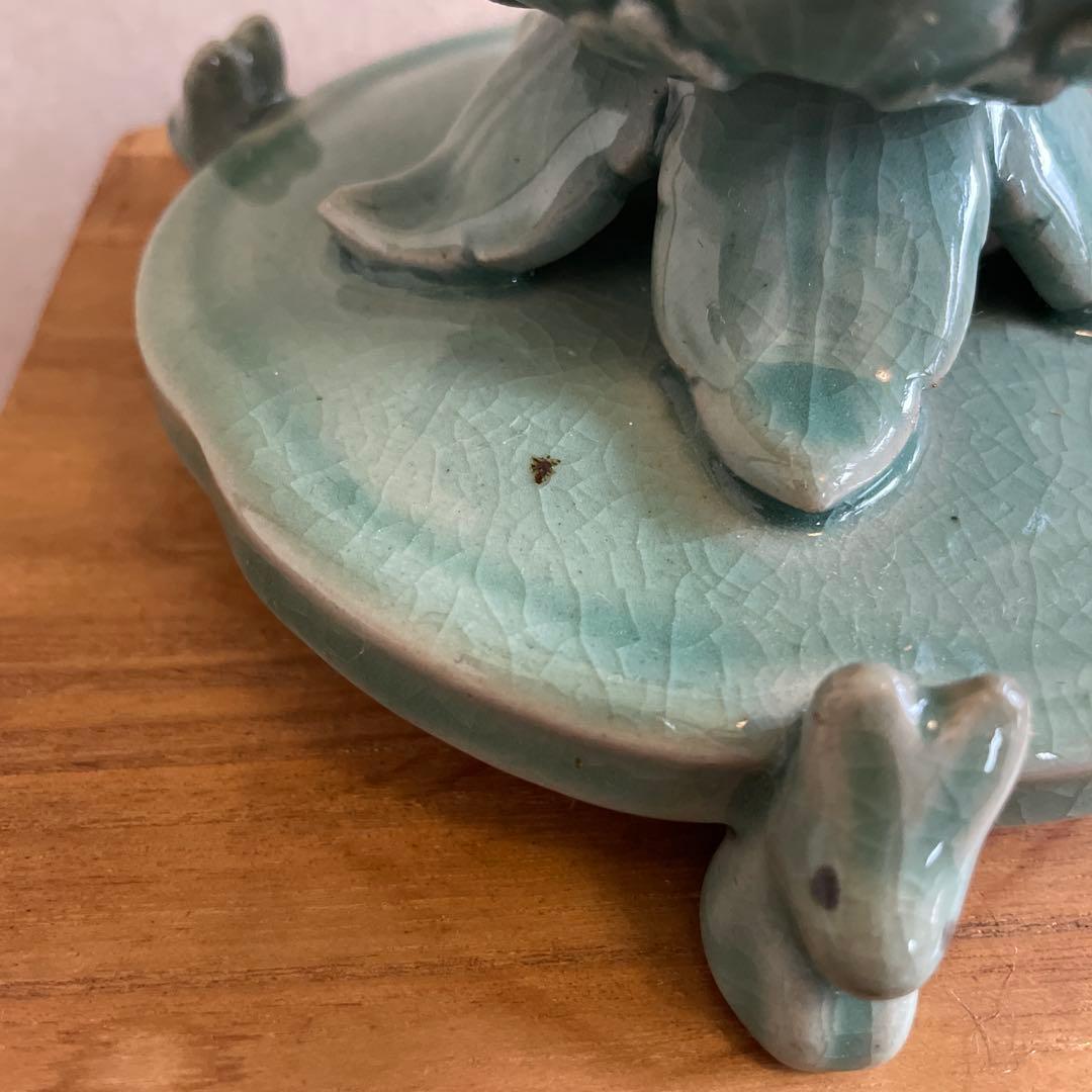 海青造 青磁蓮香炉 透し火屋七宝文 三兎台 ★時代物★