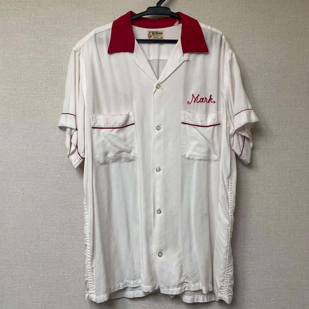 60s Hilton ボウリングシャツ ホワイトレッド　bowlingshirt