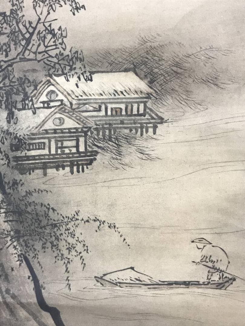 【模写】雪村/秋冬楼閣山水図/山水図/人物図/双幅/掛軸/名家伝来/AC-533