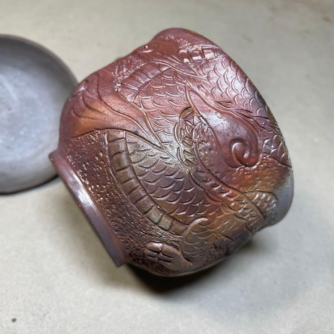 備前焼　明光窯 備前雲龍宝瓶　巻龍 在銘 煎茶器 急須 煎茶道具