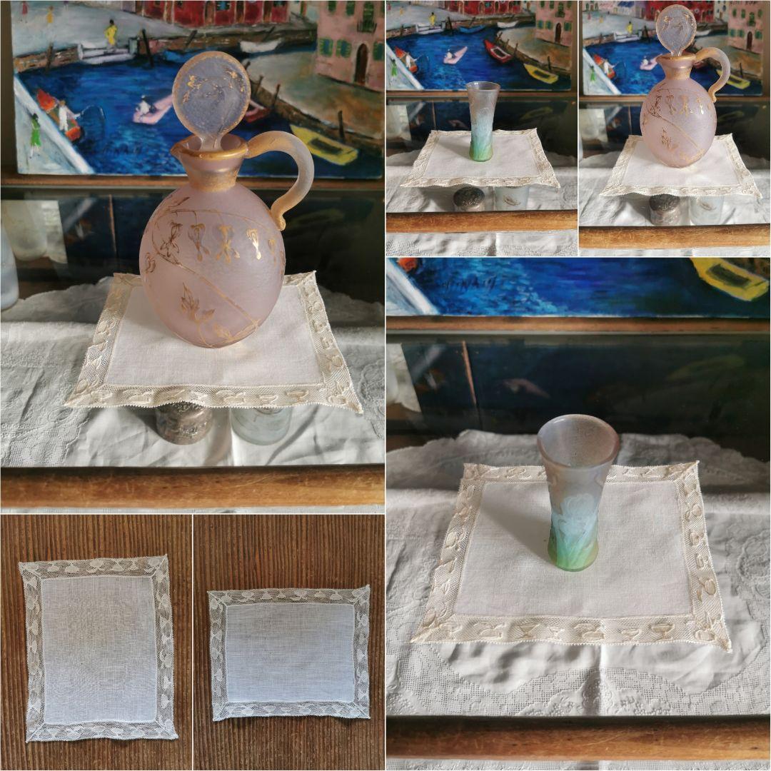 アンティーク カクテルグラス＆ゴブレット＆果実 手刺繍トリム 極薄クロス α