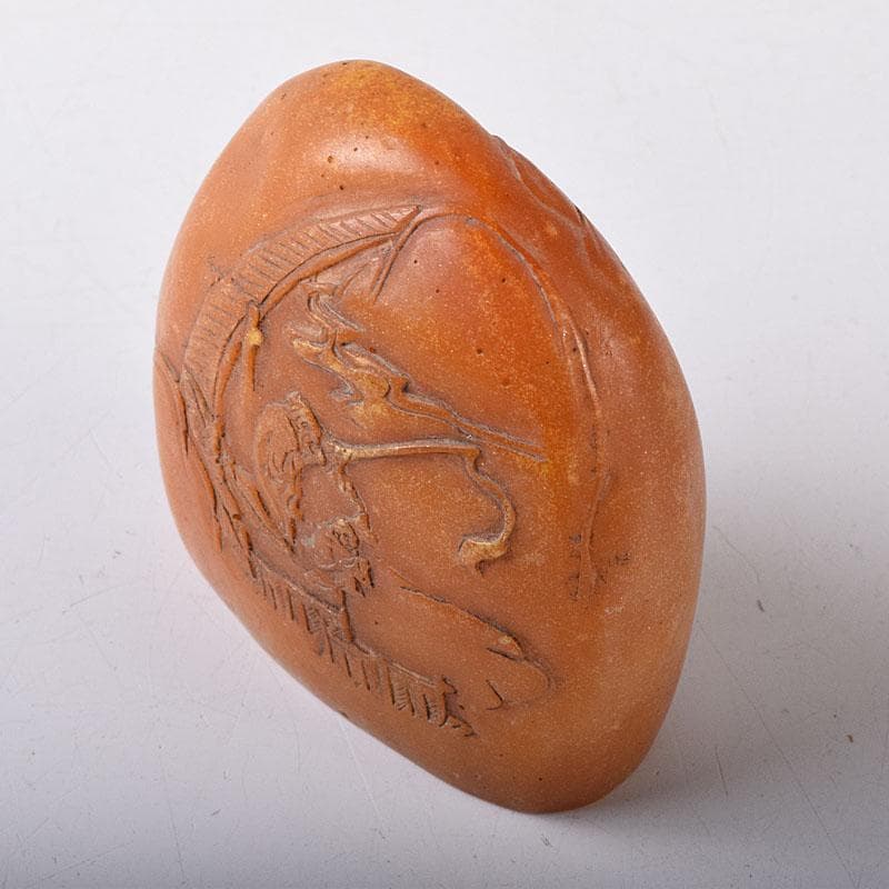 中国　篆刻　玉石田黄石彫刻　山水人物刻　印材　置物　V　7810