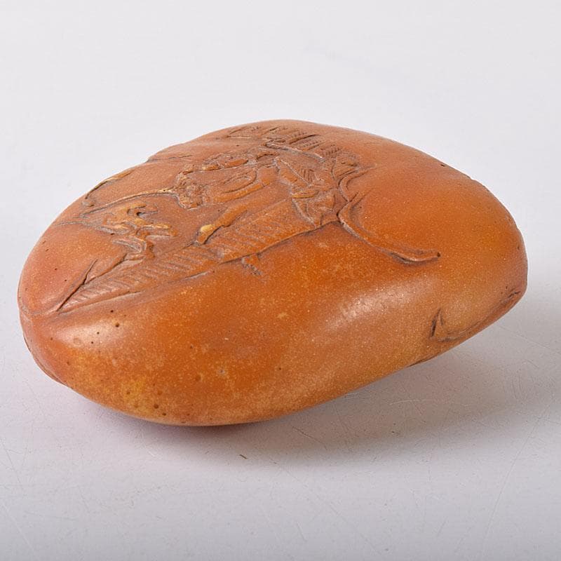 中国　篆刻　玉石田黄石彫刻　山水人物刻　印材　置物　V　7810