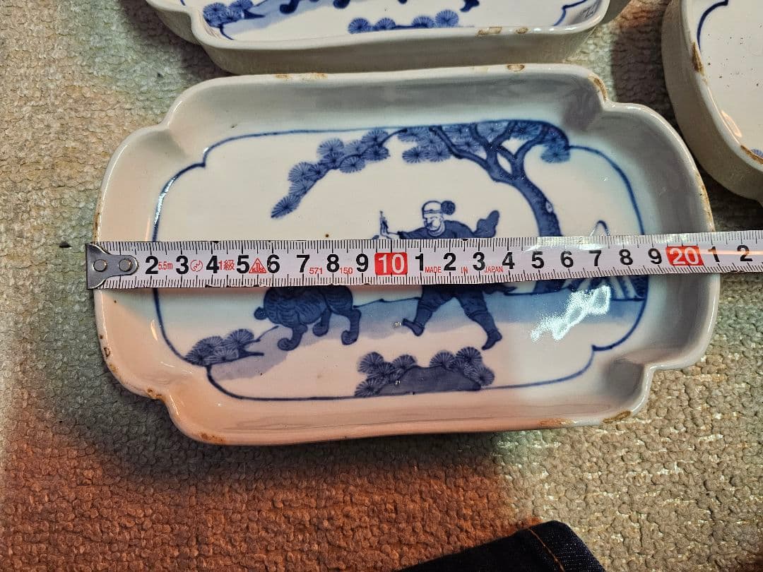 明治 古伊万里？ 京焼？ 古染付け写し 懐石用 虎に人 5客セット