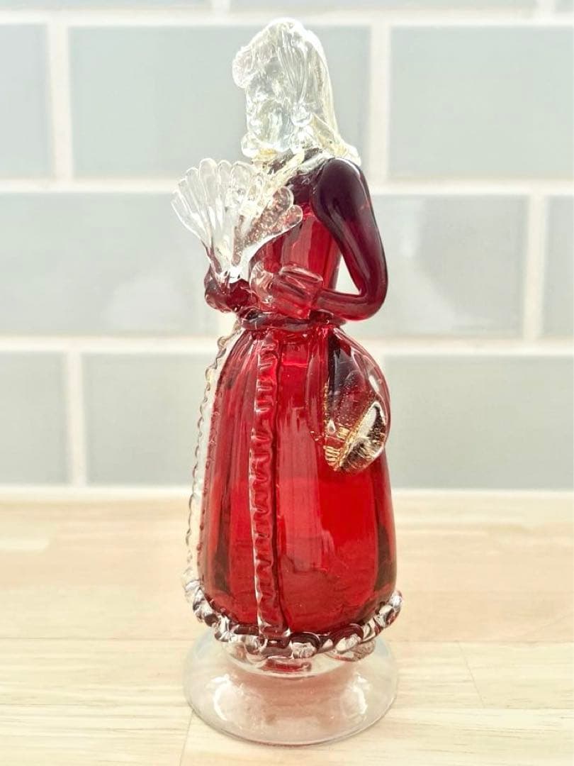 ベネチアン ガラス murano ムラーノ 貴婦人 ドール オブジェ 赤 ドレス