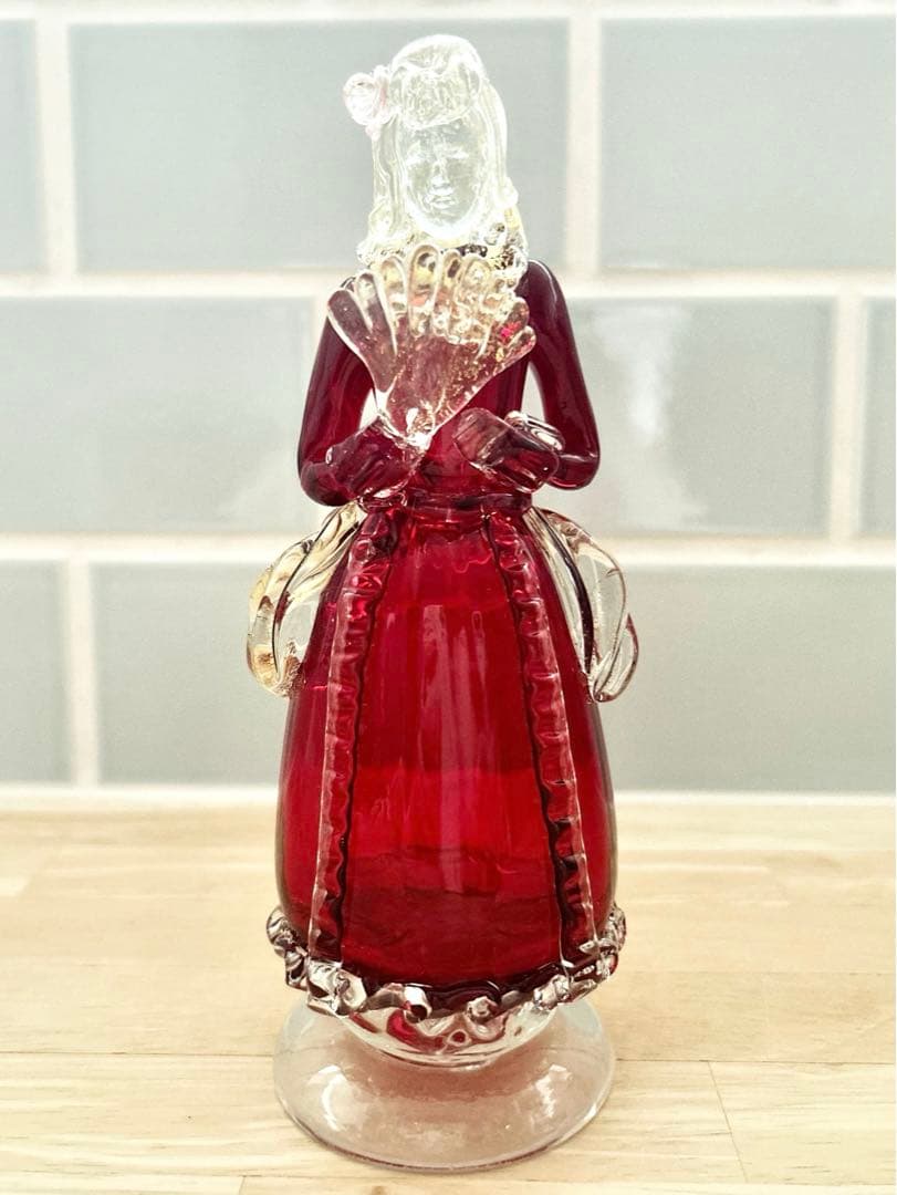 ベネチアン ガラス murano ムラーノ 貴婦人 ドール オブジェ 赤 ドレス