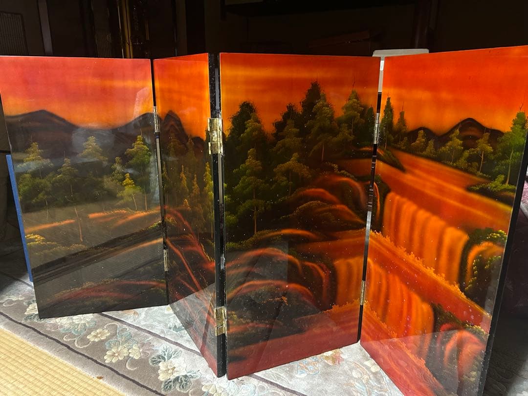 中国美術　螺鈿細工　衝立漆塗り　万馬奔騰図　令和8年干支