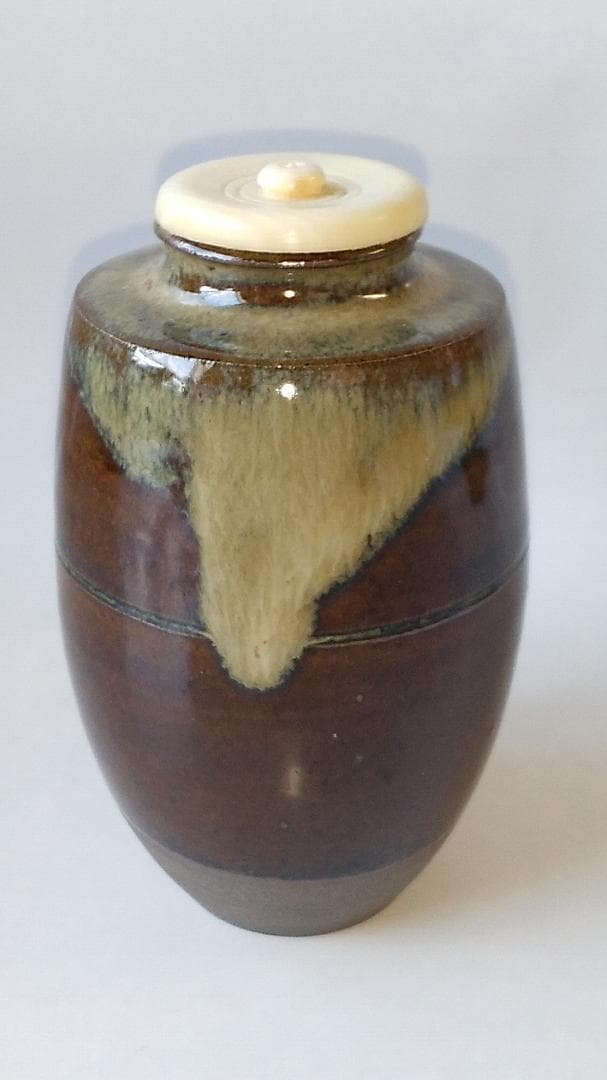 高取茶入 高取喜恵 作 仕覆 野田金襴 茶道具 共箱 栞 新品 未使用 保管品