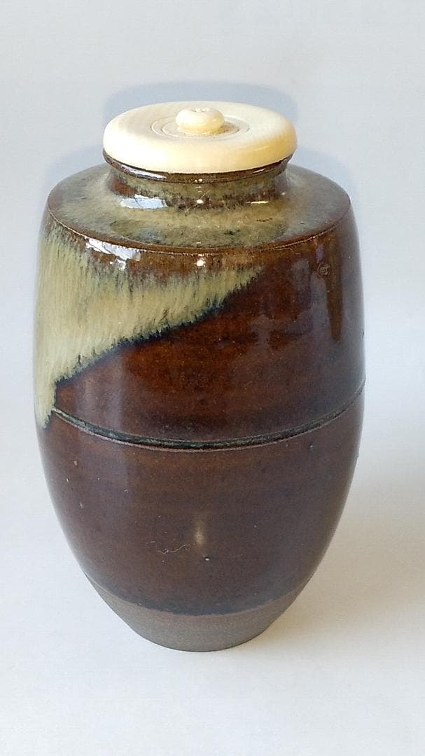 高取茶入 高取喜恵 作 仕覆 野田金襴 茶道具 共箱 栞 新品 未使用 保管品