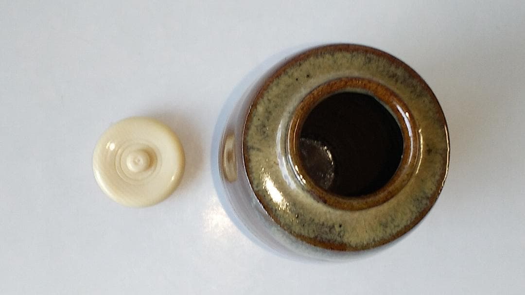 高取茶入 高取喜恵 作 仕覆 野田金襴 茶道具 共箱 栞 新品 未使用 保管品