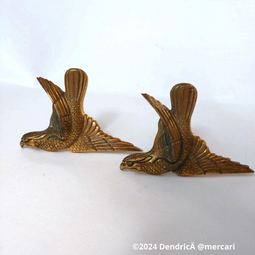 アンティーク　釘隠し　鷹　鷲　鳥　真鍮　ゴールド系　和風建築　釘付き　一対