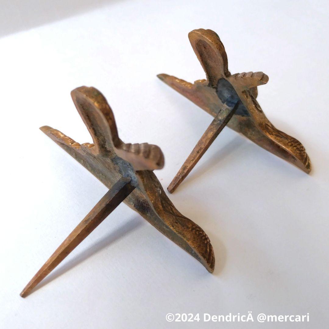 アンティーク　釘隠し　鷹　鷲　鳥　真鍮　ゴールド系　和風建築　釘付き　一対